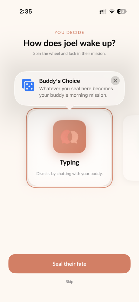 Spin the wheel to pick how your buddy wakes up