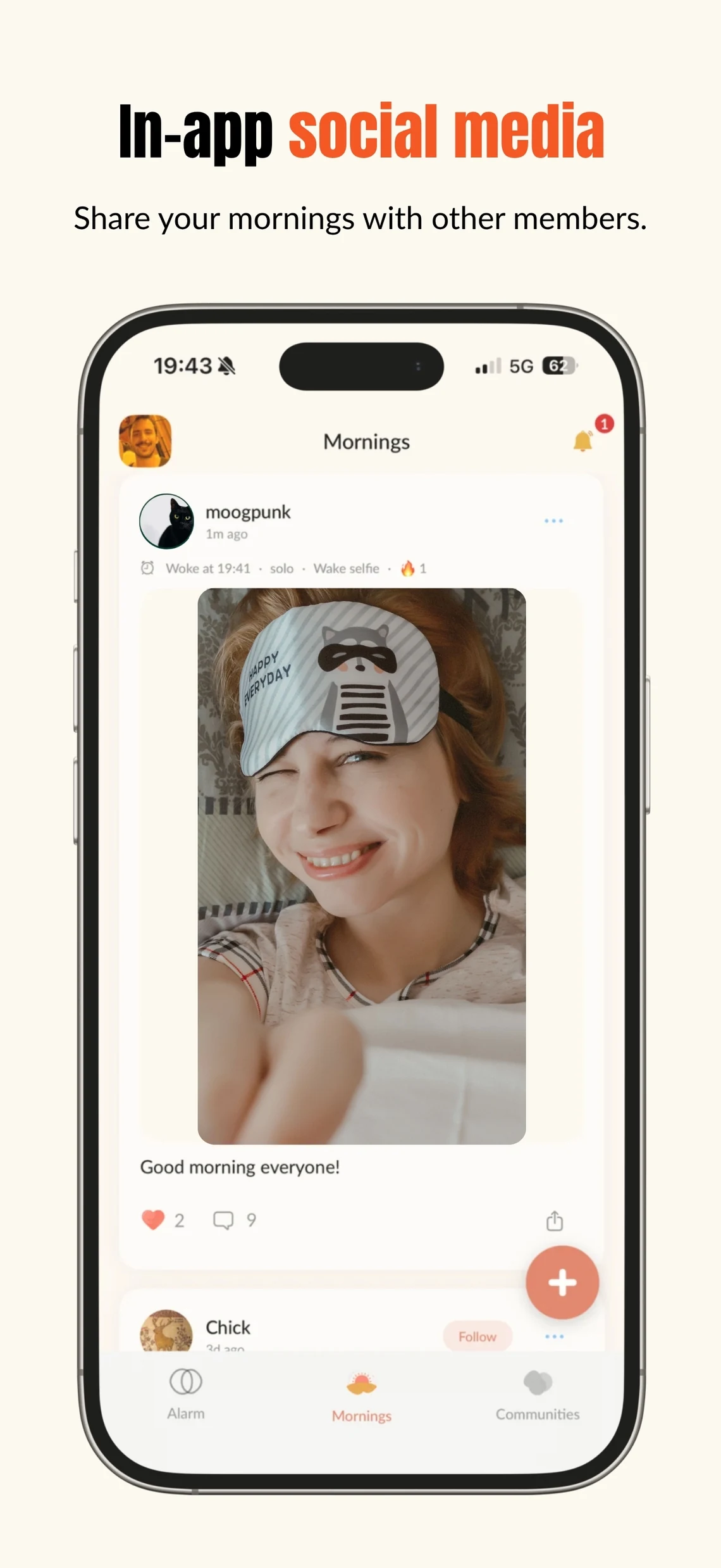 In-app social feed for your mornings